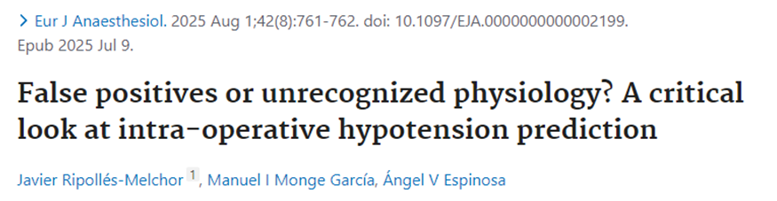 Teresa Mª de la Torre Aragonés (@ttorrearagones) on Twitter photo PUBMED - #produccionhuil <a href="/germ_red/">Javier Ripolles-Melchor</a> <a href="/AbadGurumeta/">Alfredo Abad Gurumeta</a>
False positives or unrecognized physiology? A critical look at intra-operative hypotension prediction
cutt.ly/prT0V1vk PUBMED - #produccionhuil <a href="/germ_red/">Javier Ripolles-Melchor</a> <a href="/AbadGurumeta/">Alfredo Abad Gurumeta</a>
False positives or unrecognized physiology? A critical look at intra-operative hypotension prediction
cutt.ly/prT0V1vk