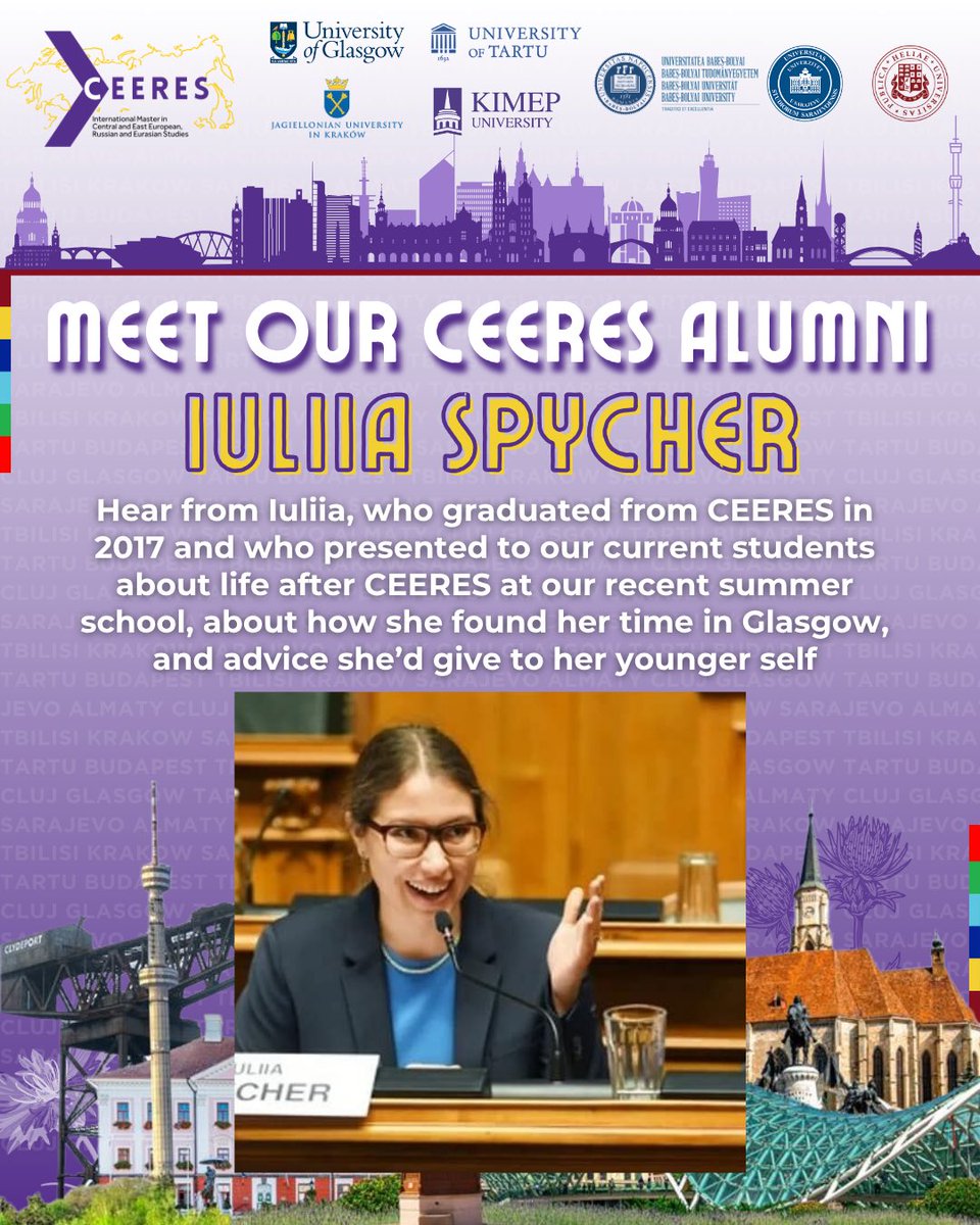 imceeres's tweet photo. MEET OUR ALUMNI

Today we hear from Iuliia Spycher, who graduated from CEERES in 2017 and who recently presented to our current students about life after CEERES at our recent summer school, about how she found her time in Glasgow, and advice she’d give to her younger self. https://t.co/K5YUKuTXaR