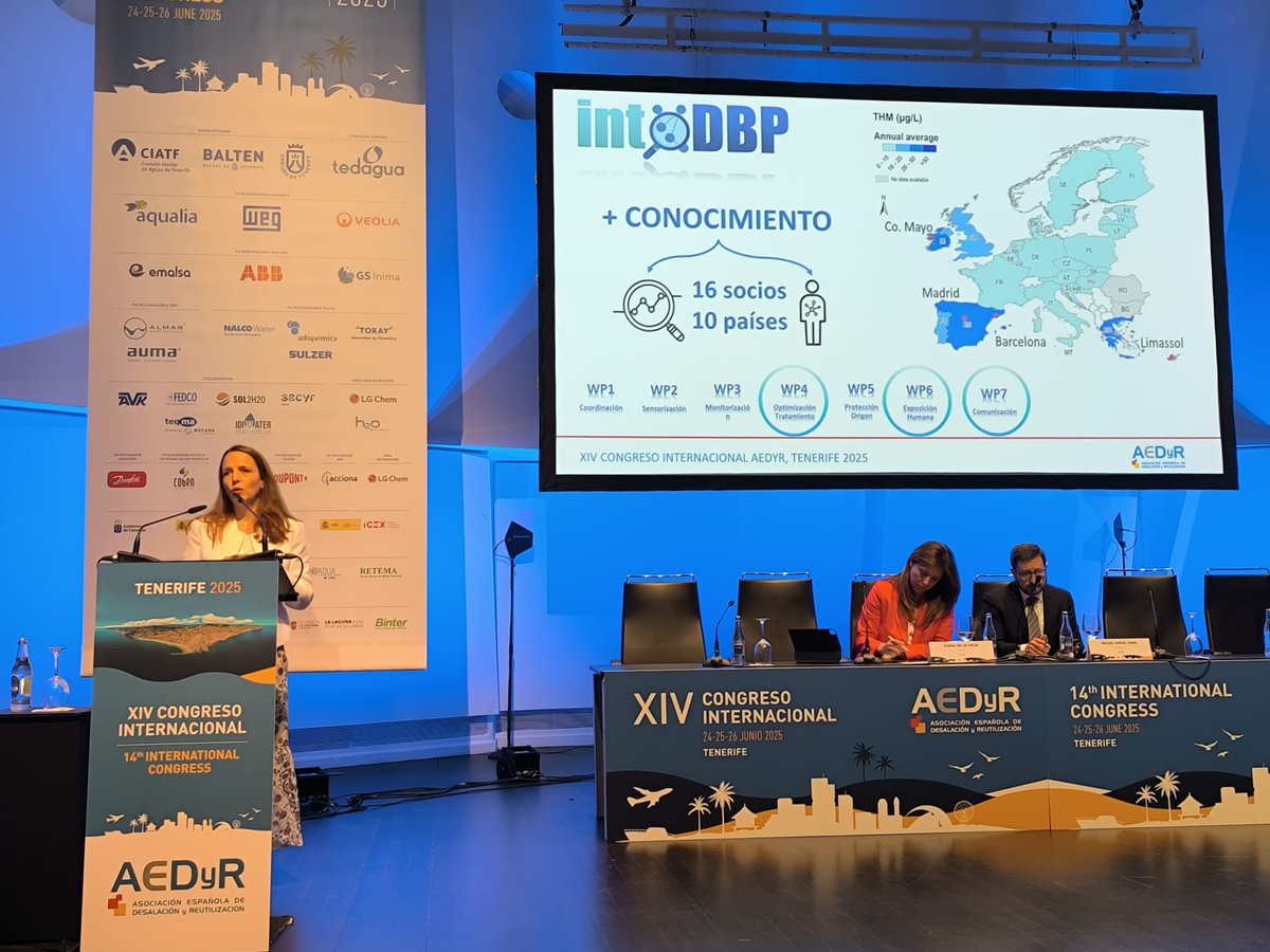 🇪🇸Our partner, Canal de Isabel II, presented their work at the 14th <a href="/AEDyR_es/">AEDyR</a> Congress in #Tenerife!   

💧By using advanced sensors &amp; #AI, intoDBP is making #drinkingwater safer by tackling #DBPs.   

More insights➡️intodbp.eu/intodbp-projec…