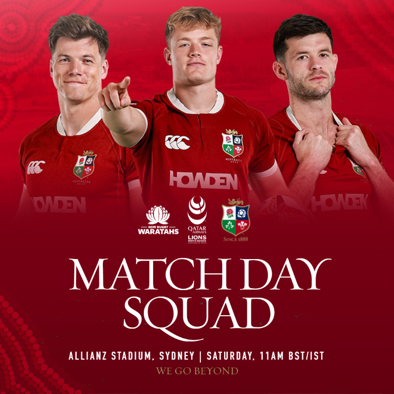 lionsofficial's tweet photo. Our team to face the Waratahs in Sydney! 🫡🦁

#Lions2025