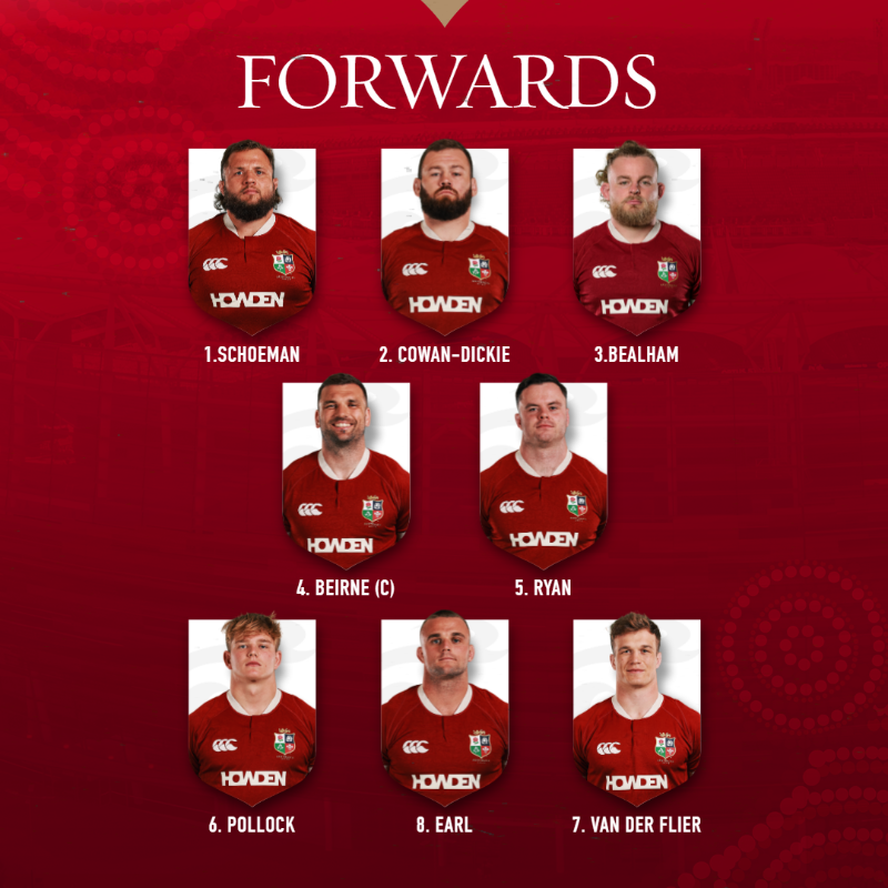 lionsofficial's tweet photo. Our team to face the Waratahs in Sydney! 🫡🦁

#Lions2025