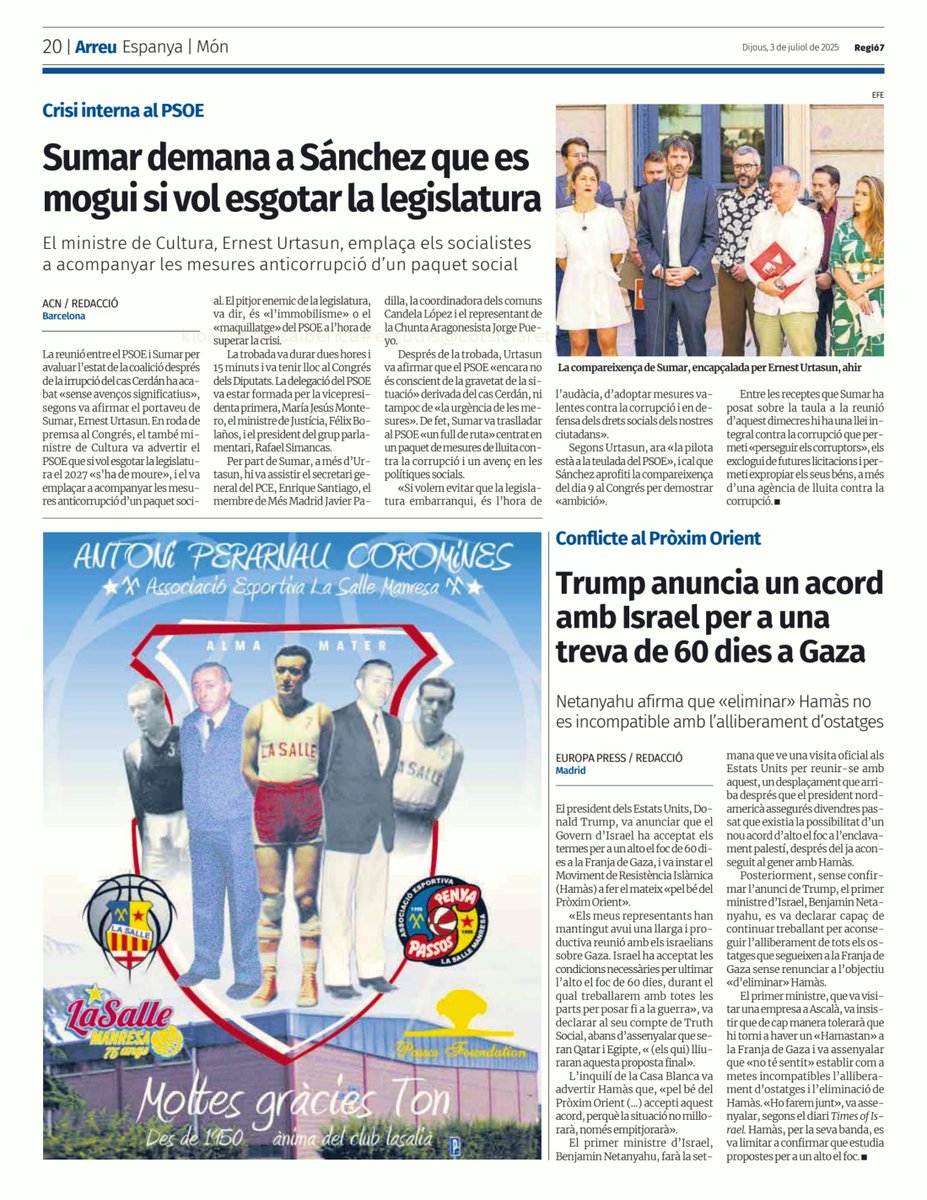 penyapassos's tweet photo. Al Regió7 d'avui, el nostre penúltim homenatge al sr.Ton per les hemeroteques. Fins sempre company, ets històric. 😢🏀🔥 #PenyaPassos #PassosFoundation https://t.co/ckxrW7oTYM