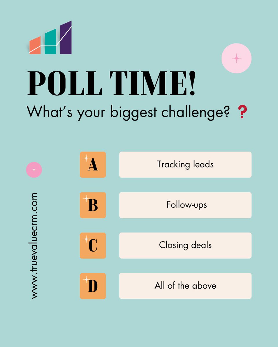 CrmTruevalue's tweet photo. 🚨 Poll Time!
 What's your biggest challenge in sales? 🤔
 A) Tracking Leads
 B) Follow-ups
 C) Closing Deals
 D) All of the Above
Drop your response below! Let’s see how True Value CRM can help your sales team!
 🔗 https://t.co/NDZERqMFHI
 #PollTime #SalesChallenges #CRM https://t.co/OCzkoBQsSt
