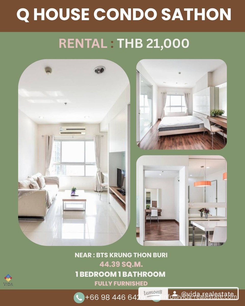 VidaVre's tweet photo. 📍 For Rent – Q House Condo Sathorn | BTS Krung Thon Buri
✨ Luxury 1BR Condo | 44.39 SQ.M.
📦 Fully Furnished &amp; Move-In Ready
💸 Rent: 21,000 THB / Month

📅 Ready to Move In
📌 Unit Code: RTMC

#QHouseSathorn #CondoForRent #KrungThonBuri #BangkokCondo #LuxuryCondoBangkok https://t.co/hzNigjQNjX