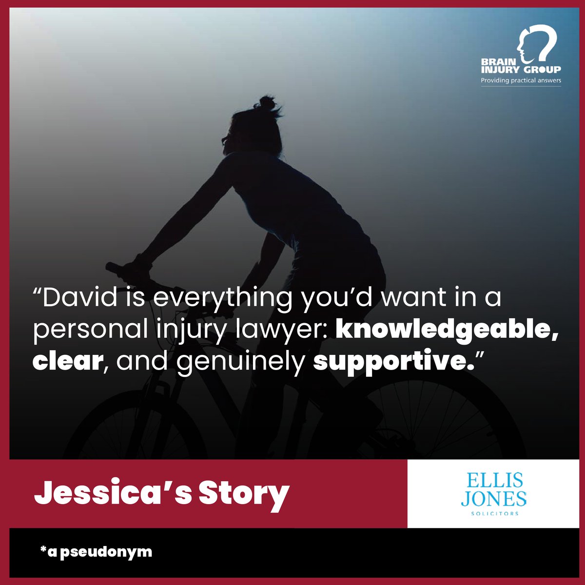 Brain Injury Group (@braininjurygrp) on Twitter photo 🚴♀️ "Can a helmet prevent brain injury?"
Jessica’s* story shows how one moment changed everything.
Read the case study with expert input from David McWilliam <a href="/EJ_Solicitors/">Ellis Jones</a>
📖 braininjurygroup.co.uk/.../bike-helme…
#BrainInjury #CycleSafe 🚴♀️ "Can a helmet prevent brain injury?"
Jessica’s* story shows how one moment changed everything.
Read the case study with expert input from David McWilliam <a href="/EJ_Solicitors/">Ellis Jones</a>
📖 braininjurygroup.co.uk/.../bike-helme…
#BrainInjury #CycleSafe