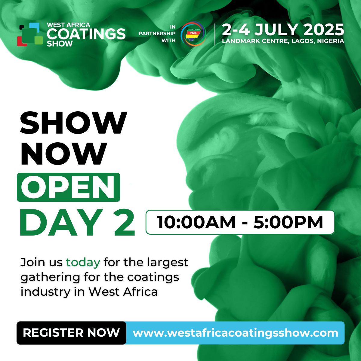 🥳 Day 2 NOW OPEN! Dive deeper into coatings, network with industry professionals &amp; explore innovative products! 

📅 July 2-4, 2025 📍 Landmark Centre, Lagos

FREE entry 👉 westafricacoatingsshow.com/X-Register

#Coatings