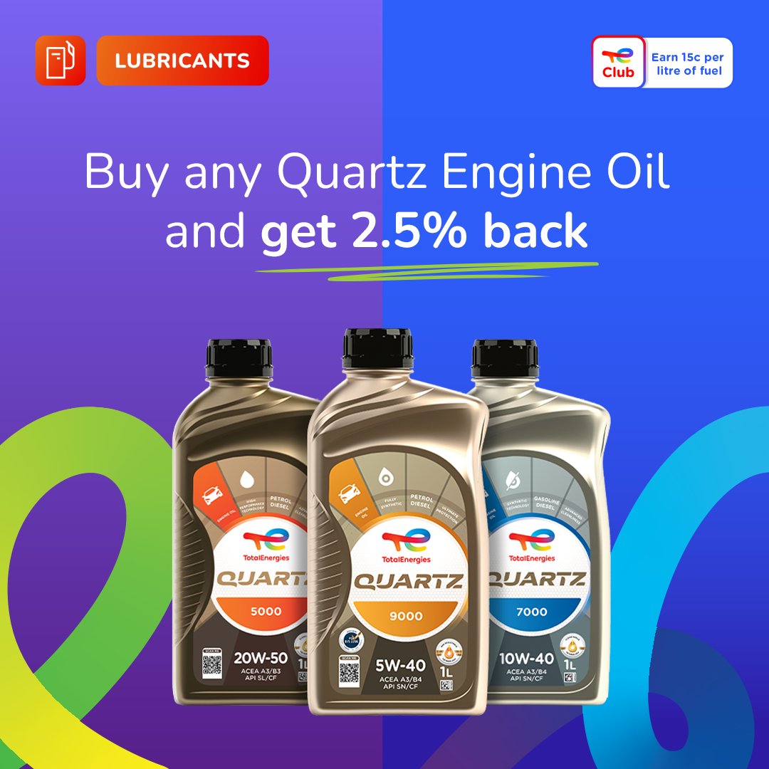 Did you know? 👀 Club members earn 2.5% back on shop spend when they buy TotalEnergies Quartz Engine Oil.

And there’s more – buy any TotalEnergies Quartz Engine Oil variant in-store to unlock a digital scratch card in the Club App. ✅ 

Join today 👉 bit.ly/4k7Zg9q