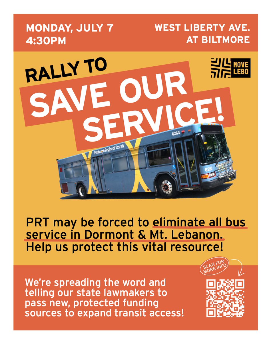 ❗❗ PRT may be forced to eliminate all bus service in Dormont &amp; Mt. Lebanon... this would be VERY BAD ❗❗

Use your voice at the Save our Service Rally  (South Hills edition) on Monday July 7 --&gt;  movelebo.org/transit-rally