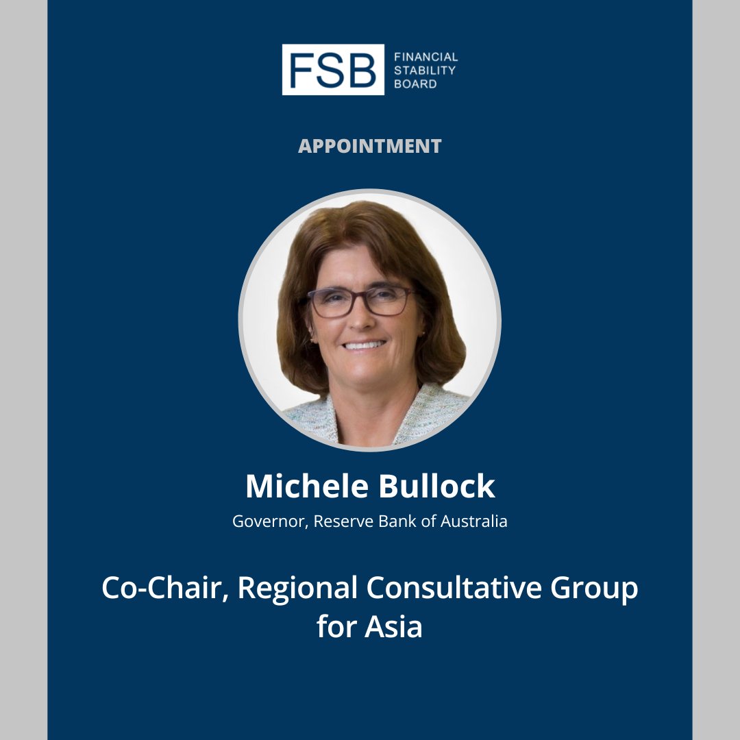 FinStbBoard's tweet image. 📢 Michele Bullock, Governor of the Reserve Bank of Australia @RBAInfo 🇦🇺, and Pham Thanh Ha, Deputy Governor of the State Bank of Vietnam 🇻🇳, have been appointed Co-Chairs of the FSB Regional Consultative Group for Asia for a 2-yr term starting 1 July bit.ly/44bziMd