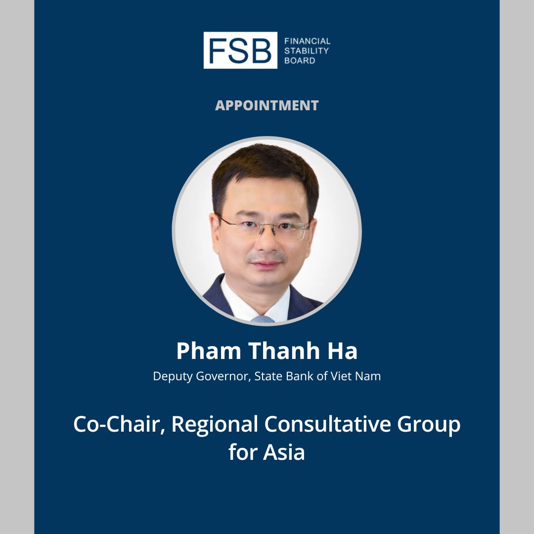 FinStbBoard's tweet image. 📢 Michele Bullock, Governor of the Reserve Bank of Australia @RBAInfo 🇦🇺, and Pham Thanh Ha, Deputy Governor of the State Bank of Vietnam 🇻🇳, have been appointed Co-Chairs of the FSB Regional Consultative Group for Asia for a 2-yr term starting 1 July bit.ly/44bziMd
