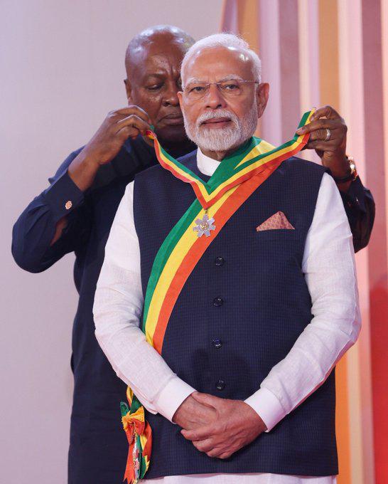 Raghunandan Rao Madhavaneni (@raghunandanraom) on Twitter photo Heartily Congratulations to our Hon'ble Prime Minister Shri <a href="/narendramodi/">Narendra Modi</a> ji for conferring with Ghana’s highest state honour - The Officer of the Order of the Star of Ghana.
This prestigious recognition reflects not only PM Modi’s global leadership but also India’s rising Heartily Congratulations to our Hon'ble Prime Minister Shri <a href="/narendramodi/">Narendra Modi</a> ji for conferring with Ghana’s highest state honour - The Officer of the Order of the Star of Ghana.
This prestigious recognition reflects not only PM Modi’s global leadership but also India’s rising