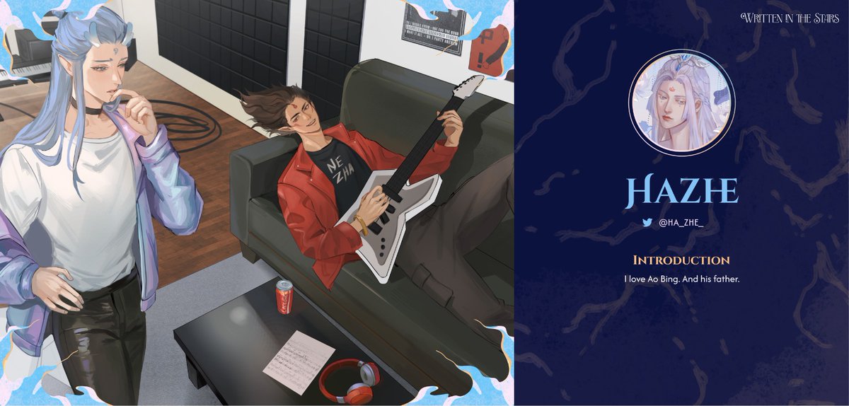 WITStarsZine's tweet image. 🪷 CONTRIBUTOR SPOTLIGHT 🐉
Lets welcome @HA_ZHE_ ! Both Ao Bing and his father have charmed their way into Hazhe’s heart 🤭 We can’t wait to see the beautiful art cooking in the kitchen right now!