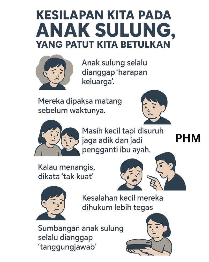 Bila anak kecil dipaksa mengambil peranan orang dewasa menjaga adik, urus rumah, perasan bila ibu bapa penat, dan jadi ‘orang kuat’ keluarga.

Namanya: Parentification.

Dari luar, nampak mereka matang dan boleh diharap.Tapi dalam hati, mereka kadang rasa sunyi. Penat.

Thread.