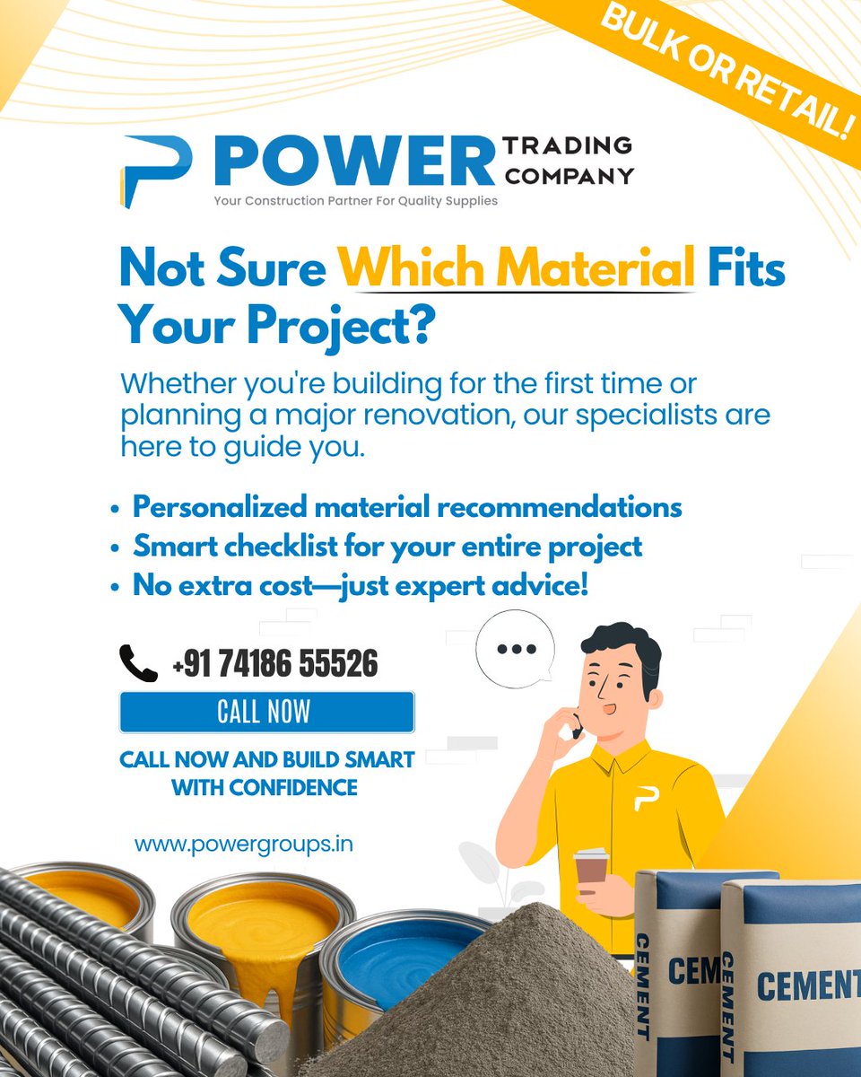 powergroups_'s tweet image. Starting your project?
 We offer free expert help to choose the right construction materials.
 Personalized guidance
 Smart checklist
  Top-grade supply across Tamil Nadu
+91 74186 55526 |  powergroups.in
#PowerTradingCompany #ConstructionHelp #BuildSmart