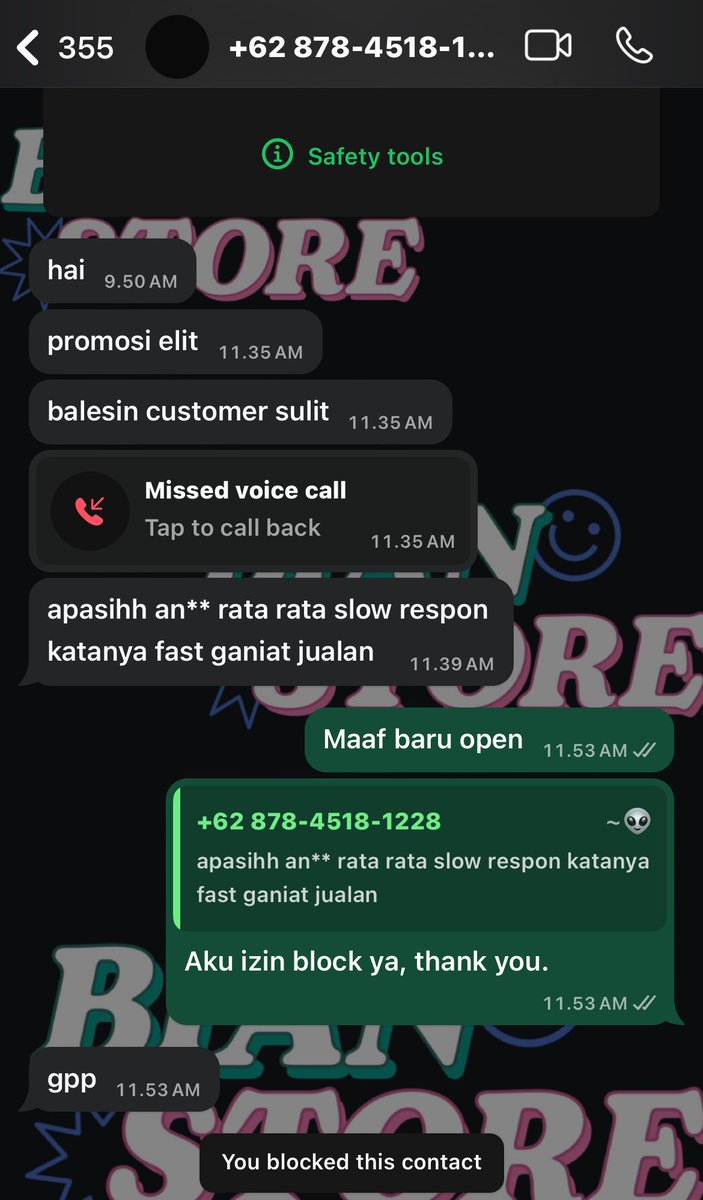 Cust rude buyer. Seller lain hati hati dapet cust yang rude begini, udah spam. Kalau semisalkan seller nya lagi ada urusan, gimana? kalau mau disegani juga minimal sopan dulu. Jangan mentang mentang buyer, lagaknya seenaknya. 

0878-4518-1228 WA

Sfu #zonauang