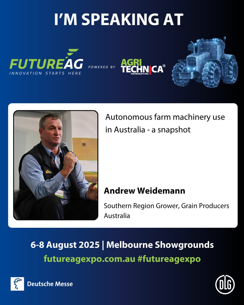 GrainProducers's tweet image. GPA will present how we work with @TMA_Australia and @SPAA_Australia to build framework for autonomous farm machinery adoption in Aus
Join the discussion at #FutureAgExpo.
Our work -> rebrand.ly/fe467ch
Expo -> futureagexpo.com.au