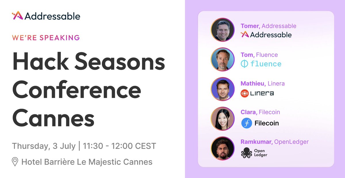 Tomer Sharoni (@tomersharoni) on Twitter photo Join me today in this awesome all-day event of HackSeasons by <a href="/mpost_io/">Mpost Media Group</a>
I'm moderating the AI panel that brings some of the architects of the web3 AI stack into one room. With speakers from: →
<a href="/TheTomTrow/">Tom Trowbridge</a> from <a href="/fluence_project/">Fluence ⏀</a>
<a href="/ma2bd/">Mathieu Baudet</a>, CEO @Linera_io
<a href="/tweetclarita/">Clara 📪</a> from Join me today in this awesome all-day event of HackSeasons by <a href="/mpost_io/">Mpost Media Group</a>
I'm moderating the AI panel that brings some of the architects of the web3 AI stack into one room. With speakers from: →
<a href="/TheTomTrow/">Tom Trowbridge</a> from <a href="/fluence_project/">Fluence ⏀</a>
<a href="/ma2bd/">Mathieu Baudet</a>, CEO @Linera_io
<a href="/tweetclarita/">Clara 📪</a> from