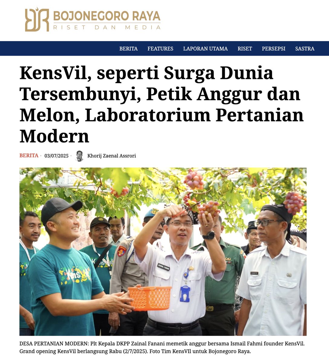 KensVil, seperti Surga Dunia Tersembunyi, Petik Anggur dan Melon, Laboratorium Pertanian Modern

BOJONEGORORAYA – Anugerah alam Desa Kenep, Kecamatan Balen, Bojonegoro, seakan seperti surga dunia yang tersembunyi. Memetik anggur dari ranting menjuntai. Memanen melon yang gemulai.