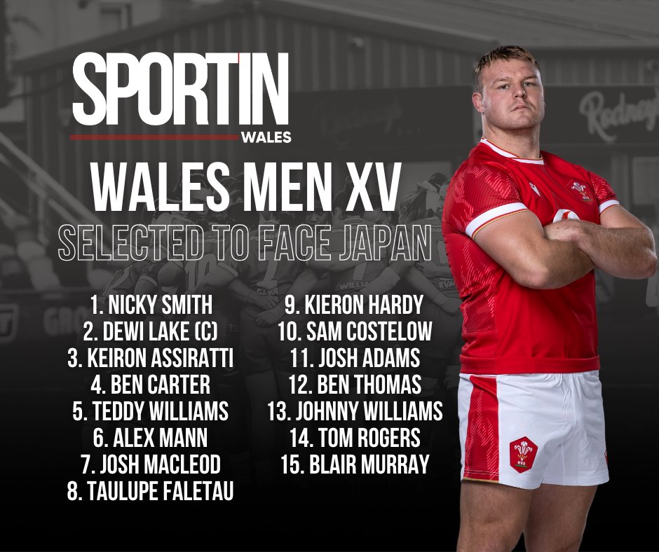 Sportin Wales (@sportin_wales) on Twitter photo ๐จWales team selected๐
Matt Sherratt has named his side for the first test of <a href="/WelshRugbyUnion/">Welsh Rugby Union ๐ด๓ ง๓ ข๓ ท๓ ฌ๓ ณ๓ ฟ</a>'s summer tour of Japan.
Dewi Lake captains the side, while Kieron Hardy and Sam Costelow return has halfbacks. ๐จWales team selected๐
Matt Sherratt has named his side for the first test of <a href="/WelshRugbyUnion/">Welsh Rugby Union ๐ด๓ ง๓ ข๓ ท๓ ฌ๓ ณ๓ ฟ</a>'s summer tour of Japan.
Dewi Lake captains the side, while Kieron Hardy and Sam Costelow return has halfbacks.