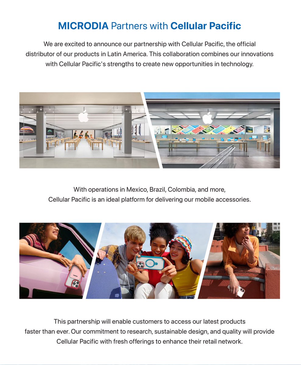 kofukutrading's tweet photo. 【業界向け速報】MICRODIAはCellular Pacific社と提携し、LATAM市場での販路を大幅拡大!
📈次世代モバイルアクセサリの展開にご期待ください。
#B2B #流通提携 #MICRODIA https://t.co/Ae3S6Mob6z
