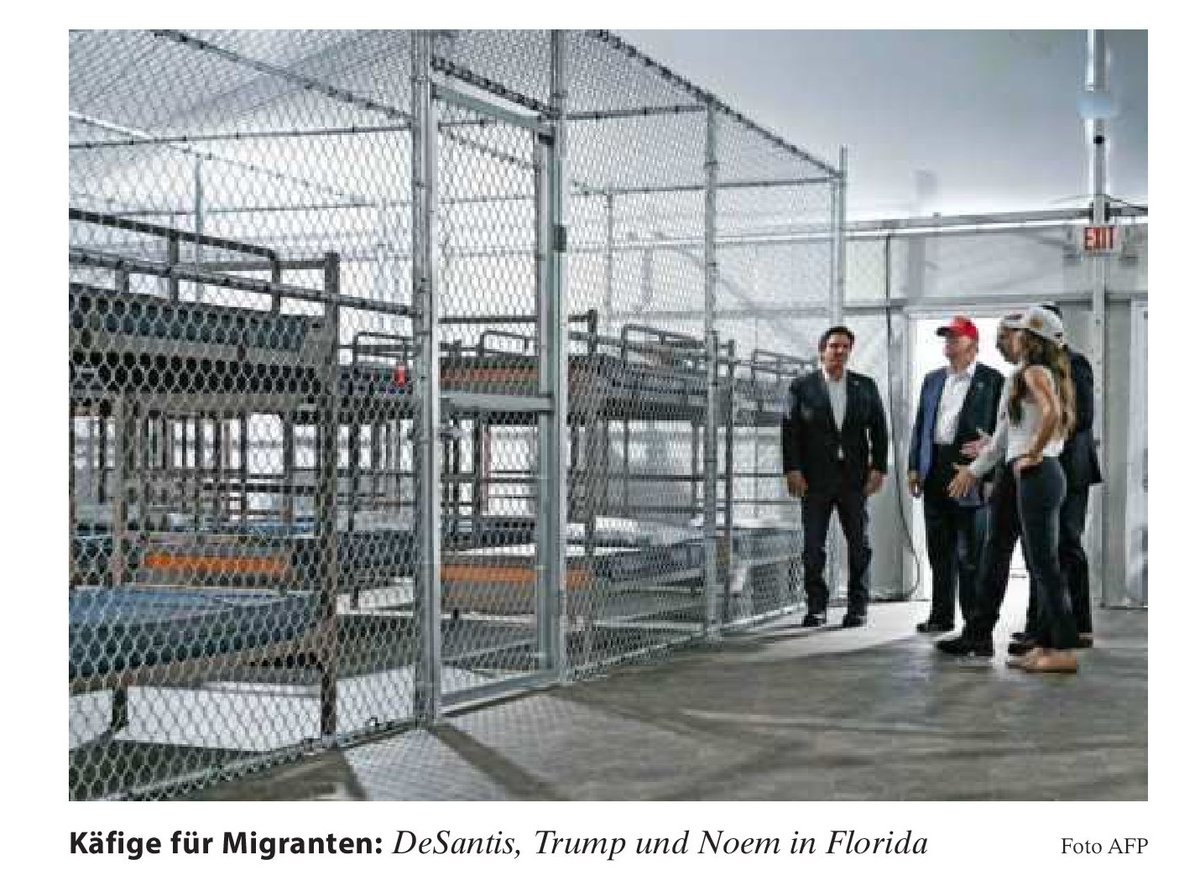 Faschistendinge, die Faschisten tun: Trump besichtigt ein Gefängnis für Migranten - hier sollen z.B. 5000 Menschen konzentriert zusammengepfercht werden. Ein Puzzleteil beim Aufbau des Fascho-Regimes in Echtzeit. (FAZ 3.7.25, S. 3)