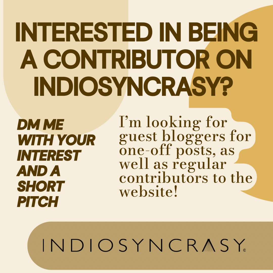 I'm looking for contributors for Indiosyncrasy! 

Specifically, I'm seeking the following types of blogs as one-off posts or possible blog series from graphic artists/cover designers, writers/authors, booktubers, marketers (real ones), indie publishers, literary agents or anyone