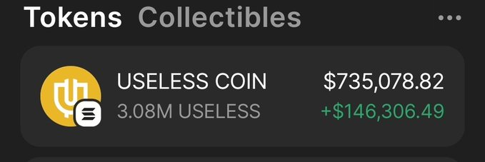 Sosnovikk's tweet photo. I bought this #USELESS for $10,000  and now its worth $700,000. Pretty insane.

Fck it, give away. 1 anon who like and retweet will get 50 $SOL (yes, for real) in 24hrs. https://t.co/FcyOGbRco4