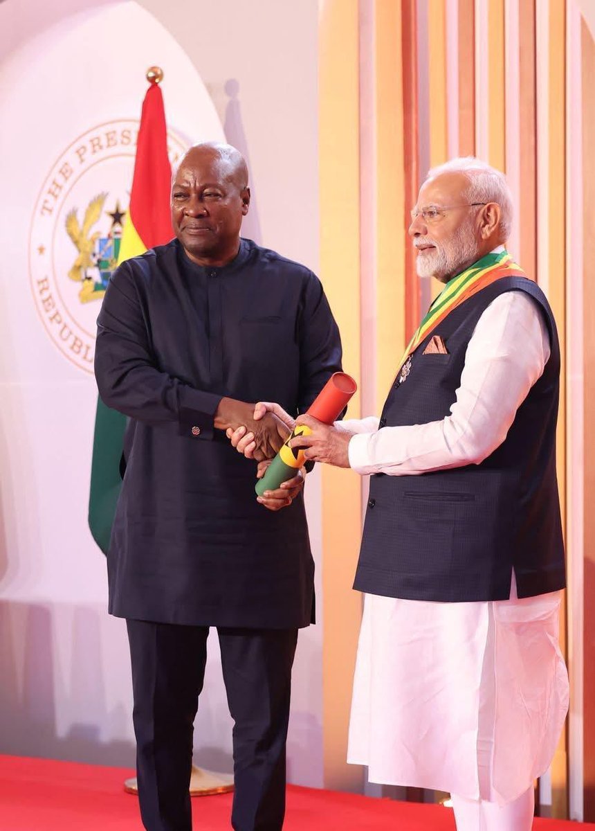 Praful Patel (@praful_patel) on Twitter photo Congratulations to Hon’ble Prime Minister Shri <a href="/narendramodi/">Narendra Modi</a> Ji on being conferred Ghana’s highest civilian award, 'The Officer of the Order of the Star of Ghana'. This prestigious honour strengthens India-Ghana ties and marks a new chapter in our international cooperation. Congratulations to Hon’ble Prime Minister Shri <a href="/narendramodi/">Narendra Modi</a> Ji on being conferred Ghana’s highest civilian award, 'The Officer of the Order of the Star of Ghana'. This prestigious honour strengthens India-Ghana ties and marks a new chapter in our international cooperation.