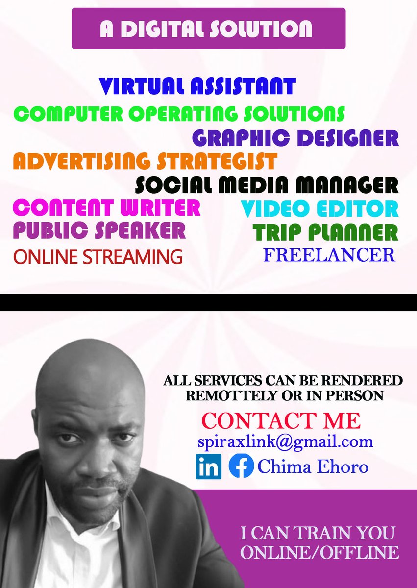 spiraxlink's tweet image. iI am techsavvy and love solving digital problems , just check me out and let us connect.
#VirtualAssistant #viralvideo #RemoteWork #Thursday #Online #learning