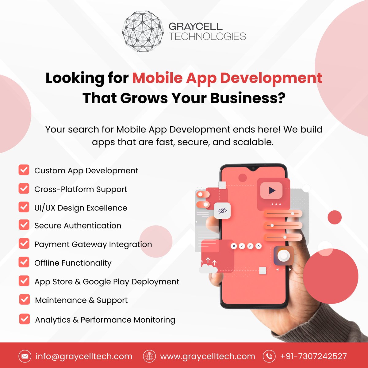 GrayCellTech's tweet image. Got an app idea but don’t know where to start? 🤔📱
Building high-performance apps personalized for iOS, Android, and cross-platform environments. 🚀
📩 info@graycelltech.com | 🌐 graycelltech.com | 📞 +91-7307242527
#GrayCellTechnologies #MobileAppDevelopment