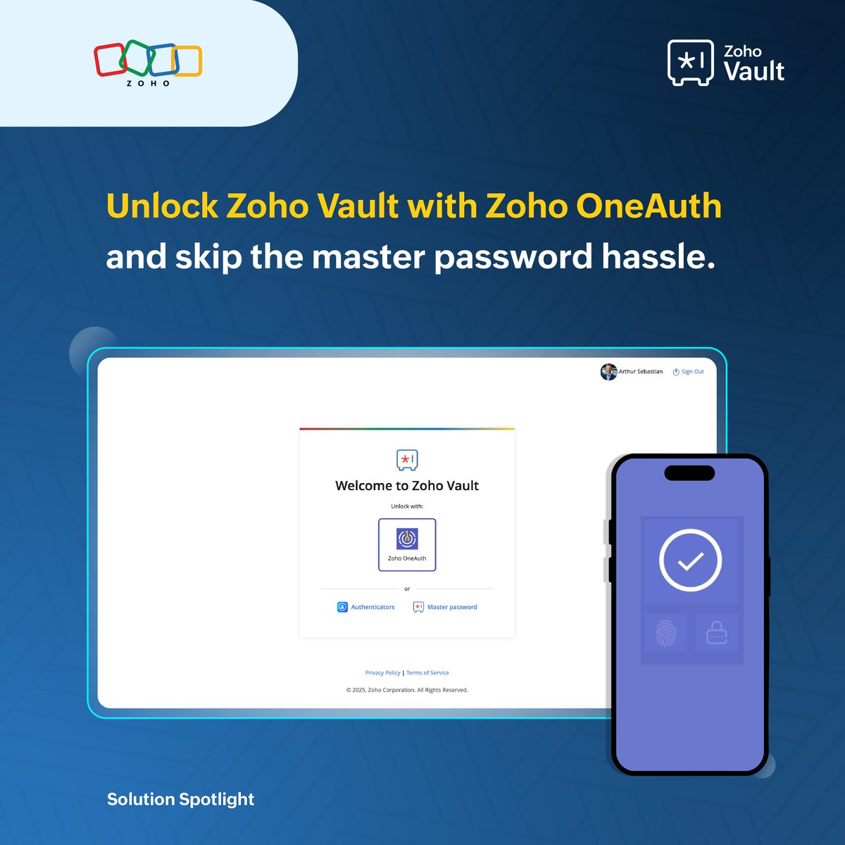 ZohoVault's tweet image. Tired of typing your master password? Now you can unlock Zoho Vault instantly with @ZohoOneAuth! Even better, Zoho Vault is now built directly into the OneAuth app, giving you a powerful workforce password manager and multi-factor authentication in one secure place.🔐
🔗 Try it…
