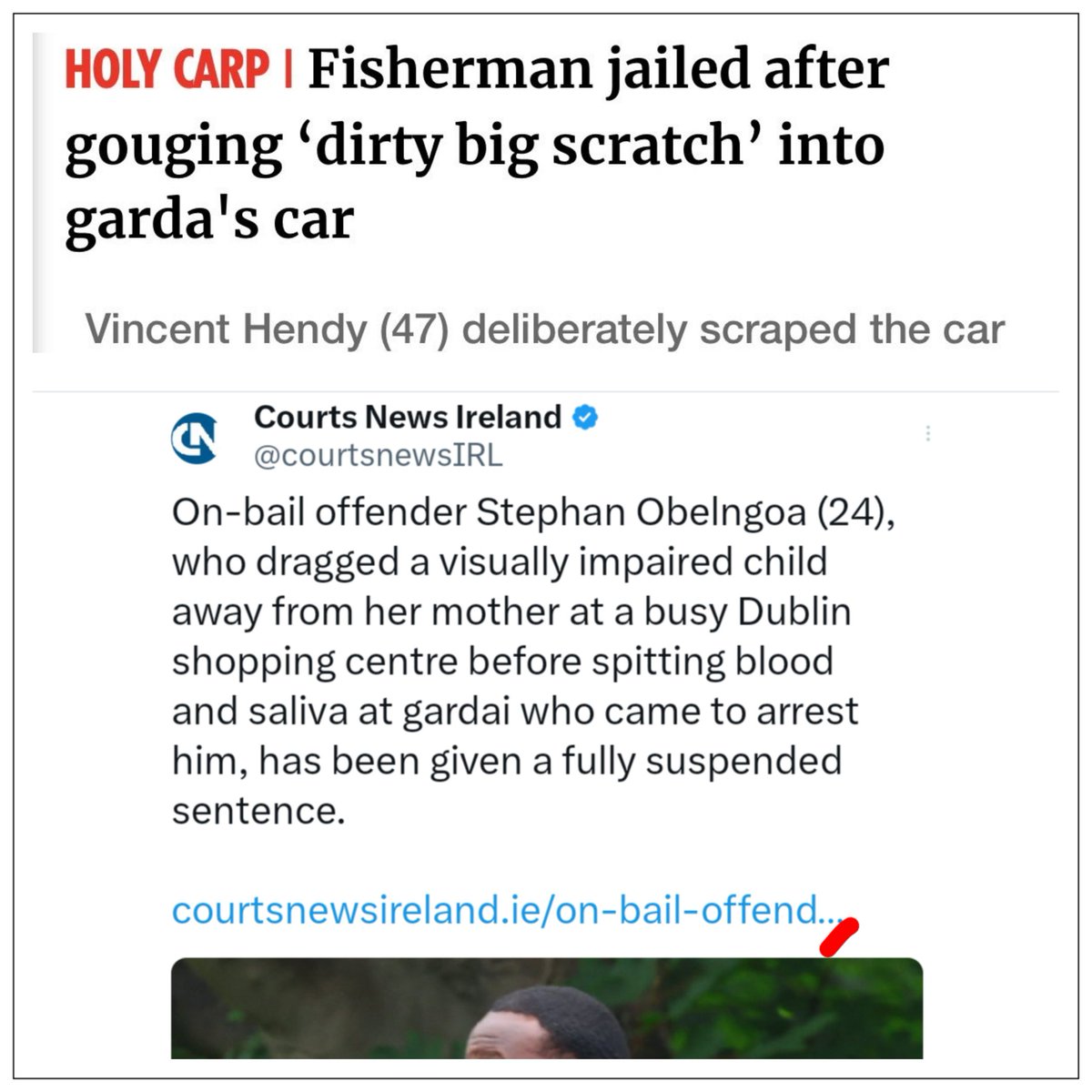 Is there not a single politician in Ireland with the guts to stand up and call this out.
Irishman gets 5 months in jail for scratching a car whilst a foreigner who abused a visually impaired child &amp; her mother, then spat blood and septum at police, gets a fully suspended sentence
