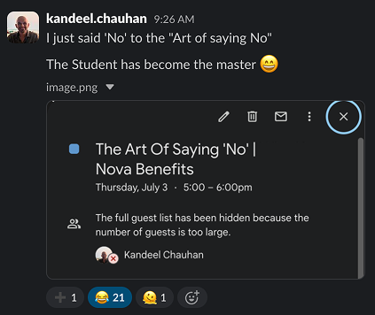realrohitbind's tweet photo. When your colleague says ‘No’ to “The Art of Saying No”…
@KandeelChauhan, you’ve cracked the final level 😄🙌
#MasteredIt

Drop a ‘No’ to join the movement 🔁 https://t.co/1QMTu2VsAL