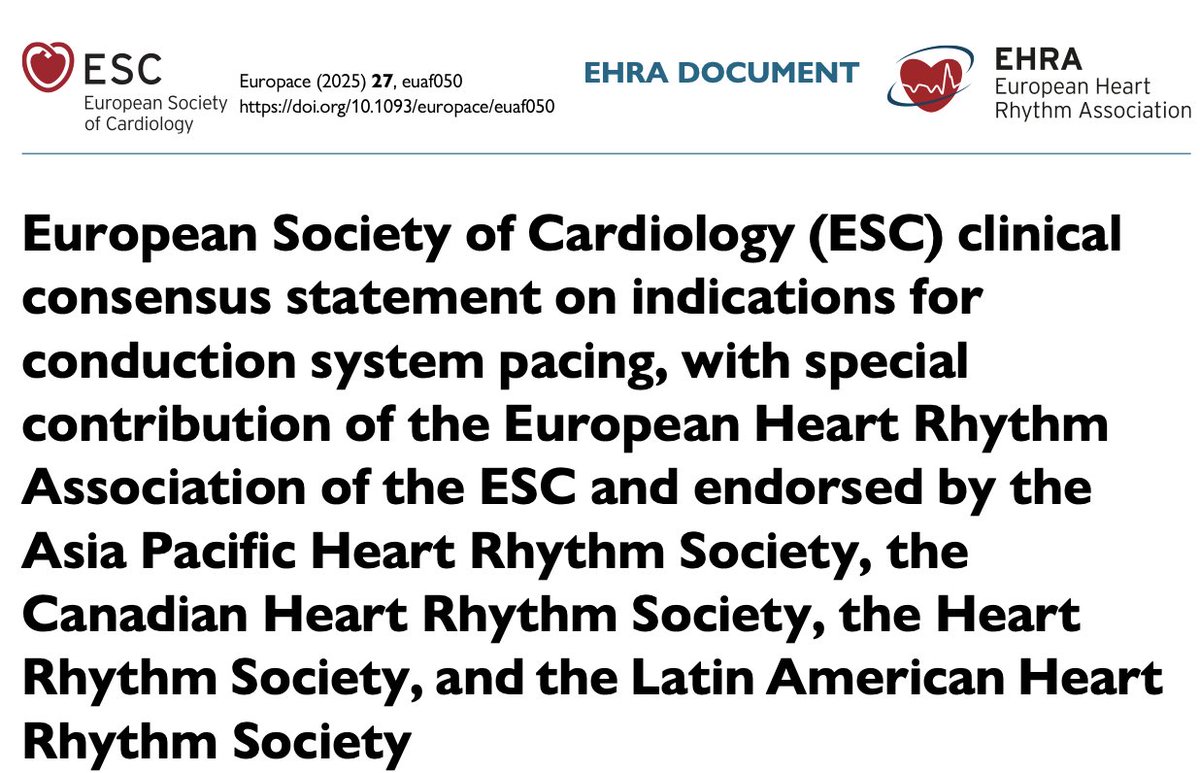 EHRAPresident (@ehrapresident) on Twitter photo 📢 CSP is emerging as a more physiological alternative to RV/BiV pacing. New #EHRA_ESC 2025 Clinical Consensus Statement highlights updated indications, reflecting advancements since the 2021 ESC pacing guidelines
🖇️tinyurl.com/bde8vdw6
#EHRAtopicweek <a href="/HaranBurri/">Haran Burri</a> 📢 CSP is emerging as a more physiological alternative to RV/BiV pacing. New #EHRA_ESC 2025 Clinical Consensus Statement highlights updated indications, reflecting advancements since the 2021 ESC pacing guidelines
🖇️tinyurl.com/bde8vdw6
#EHRAtopicweek <a href="/HaranBurri/">Haran Burri</a>