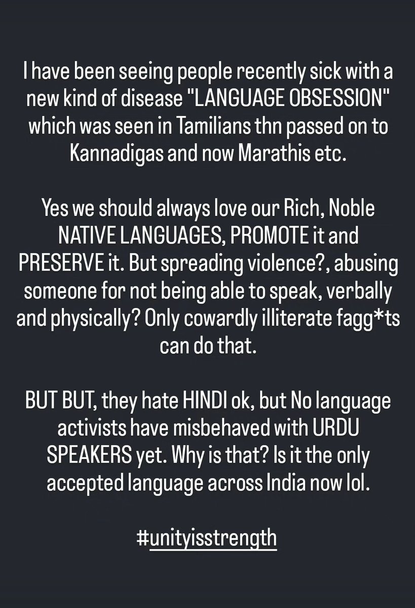 Trueindian84291's tweet image. Why No language activists have misbehaved with URDU SPEAKERS yet? Why is that? Is it the only accepted language across India now lol.
#UnityIsStrength