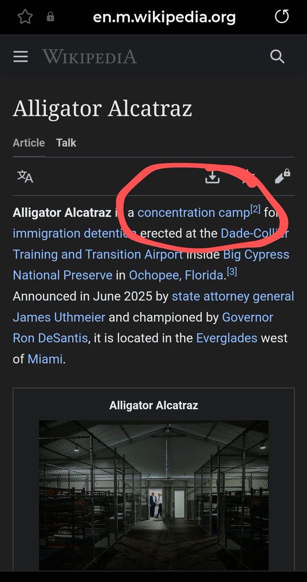 Wikipedia has designated Alligator Alcatraz as a CONCENTRATION CAMP!

en.m.wikipedia.org/wiki/Alligator…