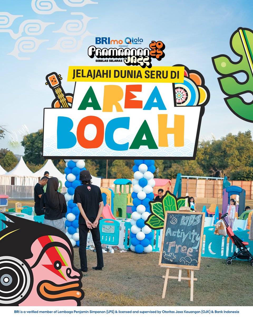 PrambananJazz's tweet photo. BRImo QLola Prambanan Jazz for the whole family! Area Bocah siap bikin si kecil happy dengan mainan seru dan hiburan super asyik.
#PrambananJazz #PrambananJazz2025 #PrambananJazzFestival #SebelasSelaras #BRIPJF #QLola #AccessToSucces https://t.co/PHycysVmJ5