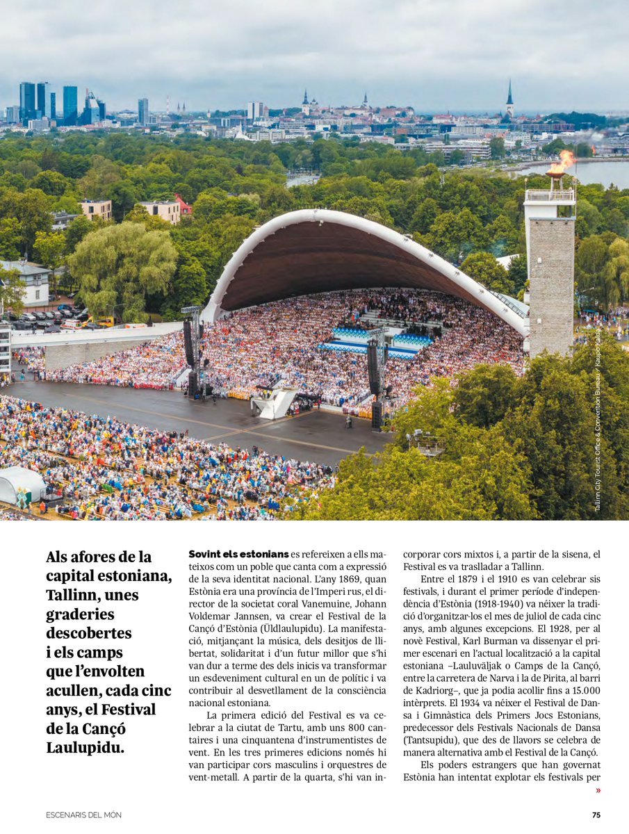 RevistaMusCat's tweet image. Des d'avui i fins diumenge, té lloc a Tallinn (Estònia) 🇪🇪un dels esdeveniments corals més multitudinaris del món. 🎶Cada cinc anys, desenes de milers de cantaires es reuneixen als Lauluväljak. Us en parlem a la secció Escenaris del Món de l'últim número, que us compartim aquí 👇