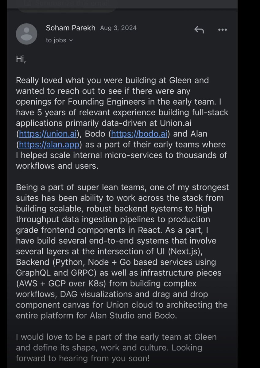 lol  Soham Parekh applied at <a href="/alhena_ai/">Alhena AI</a> . I thought he was targeting only yc companies. Seems his only job was to apply and hired bunch of devs to finish the job. Rejected his profile as he insisted for async chats, remote roles only