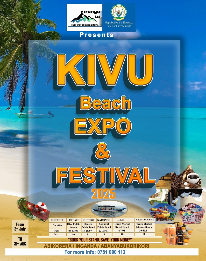 🎉 Don’t miss out! Come and enjoy the vibrant #KivuBeachExpoAndFestival at Kivu public beach, a perfect blend of culture, fun, &amp; entertainment! 🎶🌊
Join us with your friends and family to explore amazing exhibitions, delicious food &amp; live performances from your favorite artists!