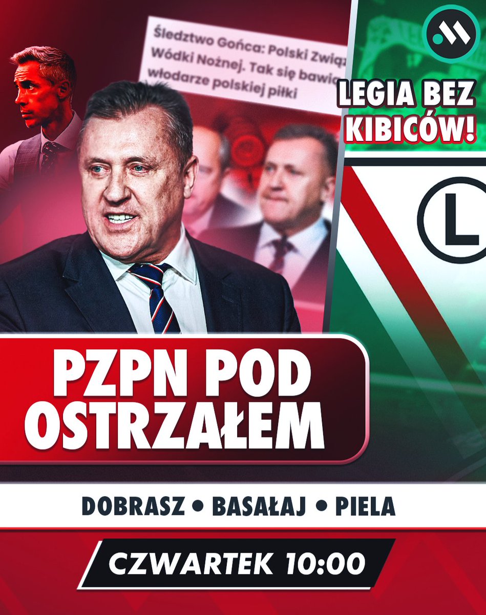 Meczyki.pl (@meczykipl) on Twitter photo Poranek z Meczykami ☕️
💥 Reportaż Gońca o Kuleszy i PZPN
💥 Protest kibiców Legii
💥 Marcin Kamiński w Wiśle Płock
💥 Ruszają ćwierćfinały Klubowych Mistrzostw Świata
◾️ <a href="/dobraszd/">Dawid Dobrasz</a>, <a href="/BasalajJanusz/">Janusz Basałaj</a>, <a href="/WPiela96/">Wojciech Piela</a>
⏰️ Startujemy o 10:00 ⤵️ Poranek z Meczykami ☕️
💥 Reportaż Gońca o Kuleszy i PZPN
💥 Protest kibiców Legii
💥 Marcin Kamiński w Wiśle Płock
💥 Ruszają ćwierćfinały Klubowych Mistrzostw Świata
◾️ <a href="/dobraszd/">Dawid Dobrasz</a>, <a href="/BasalajJanusz/">Janusz Basałaj</a>, <a href="/WPiela96/">Wojciech Piela</a>
⏰️ Startujemy o 10:00 ⤵️
