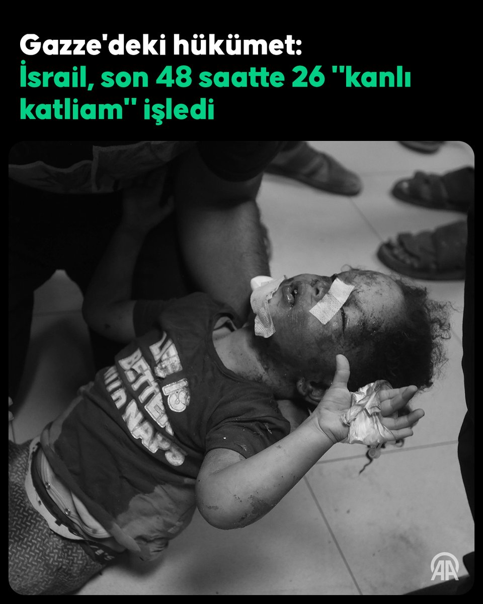 İsrail ordusunun soykırımında son 48 saat ⤵️

◼️ 26 katliam
◼️ 300'den fazla Filistinli hayatını kaybetti
◼️ Yüzlerce kişi yaralandı

İsrail çoğunlukla barınaklar, çadırlar, evler, parklar, pazarlar ve insani yardım dağıtım noktalarına saldırdı

Hayatını kaybedenlerin çoğunun