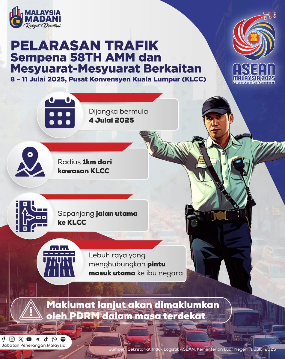 faridaffy's tweet photo. Office siapa nearby KLCC kena jaga-jaga. Esok (4 July) trafik dijangka mula haru biru. Sila rancang perjalanan korang ke tempat kerja. Jangan lambat sampai kerja.

Pass info ni kat boss and HR korang! https://t.co/3iZKN7mKRv