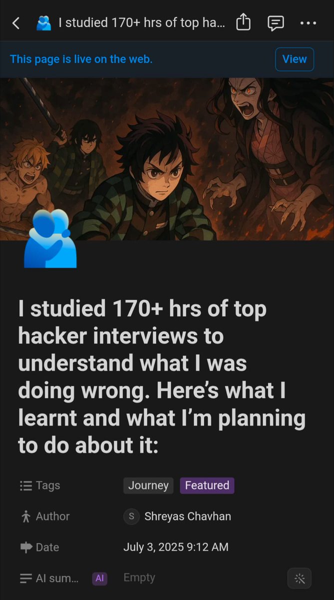 I studied 170+ hrs of top hacker interviews in the last 2 months to understand what I was doing wrong. Here's what I learnt and what I'm planning to do about it:

🔗 Link: shreyaschavhan.notion.site/I-studied-170-…

#BugBounty #bugbountytips
