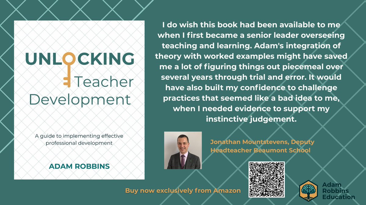 Adam Robbins (on 🧵and 🦋) (@mrarobbins) on Twitter photo Todays review comes from <a href="/MrMountstevens/">Jonathan Mountstevens</a>. His ideas on QA were really helpful when writing the chapter on the tension between QA and teacher development. Todays review comes from <a href="/MrMountstevens/">Jonathan Mountstevens</a>. His ideas on QA were really helpful when writing the chapter on the tension between QA and teacher development.