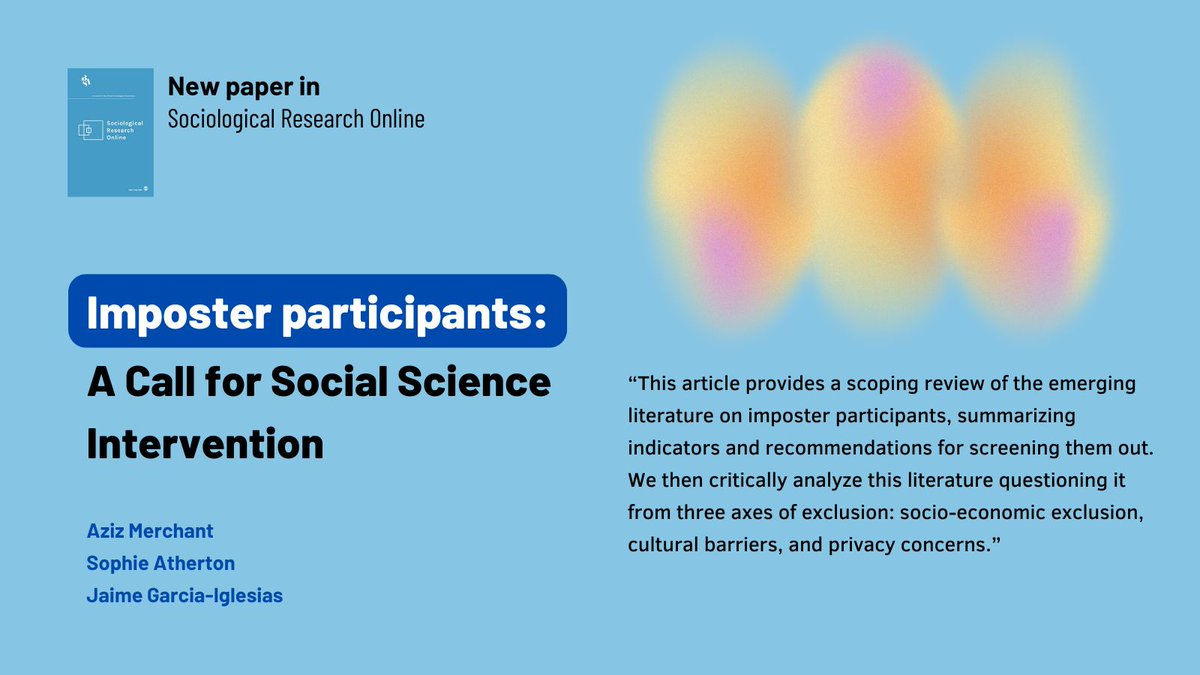 JGarciaIglesias's tweet image. 🚩Interested in how #imposter participants are identified and prevented? And what this might mean for inclusion?
💙Our new paper in @SocresOnline
is available: journals.sagepub.com/doi/10.1177/13…
This was funded by Medical Research Scotland.