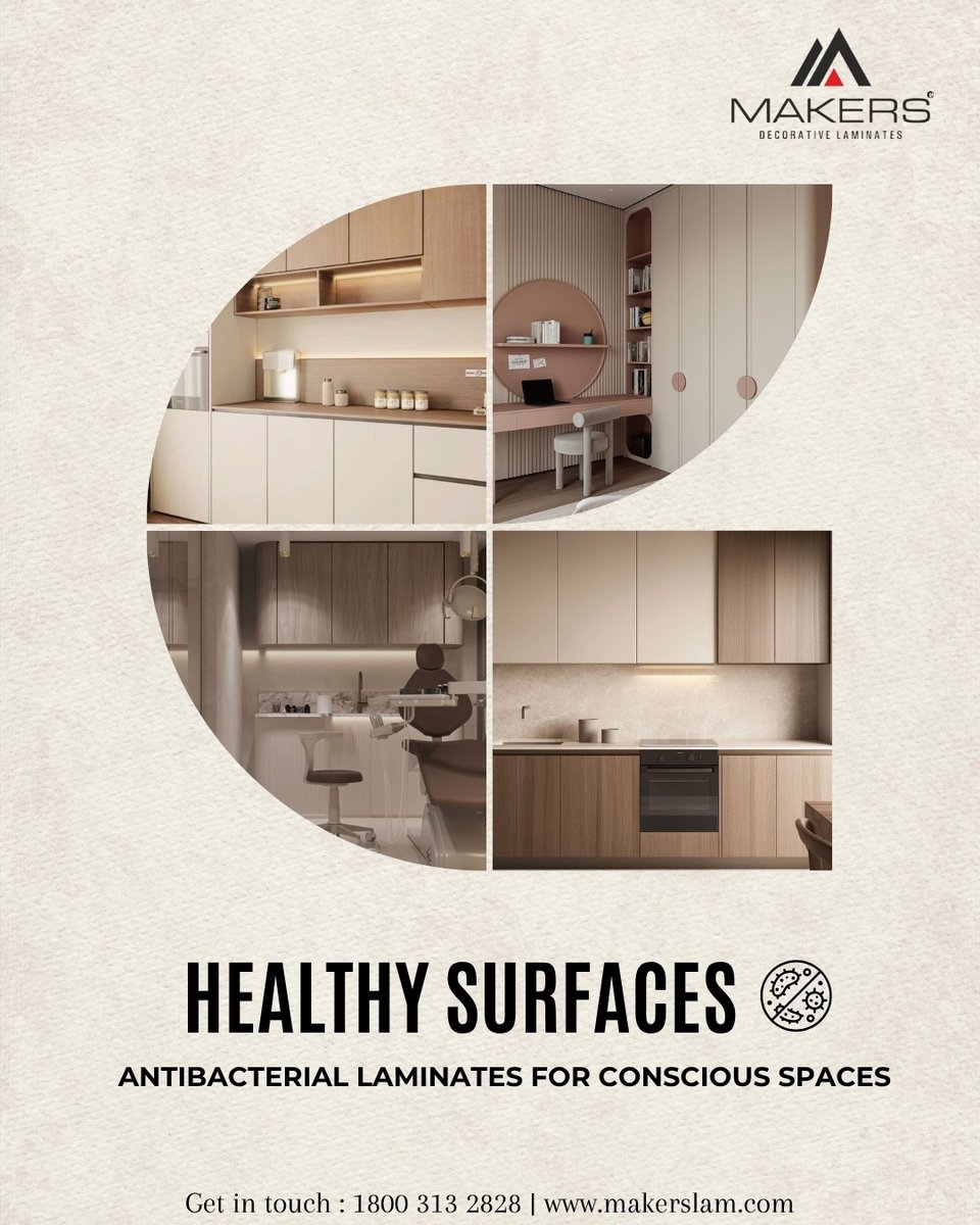 MakersLaminate's tweet image. For kitchens, clinics, and kids’ spaces—choose antibacterial laminates that protect without compromising on design.

#AntibacterialLaminate #HygienicDesign #SafeSurfaces #MakersLaminate
info@makerslam.com | (+91) 98292 70271 | makerslam.com