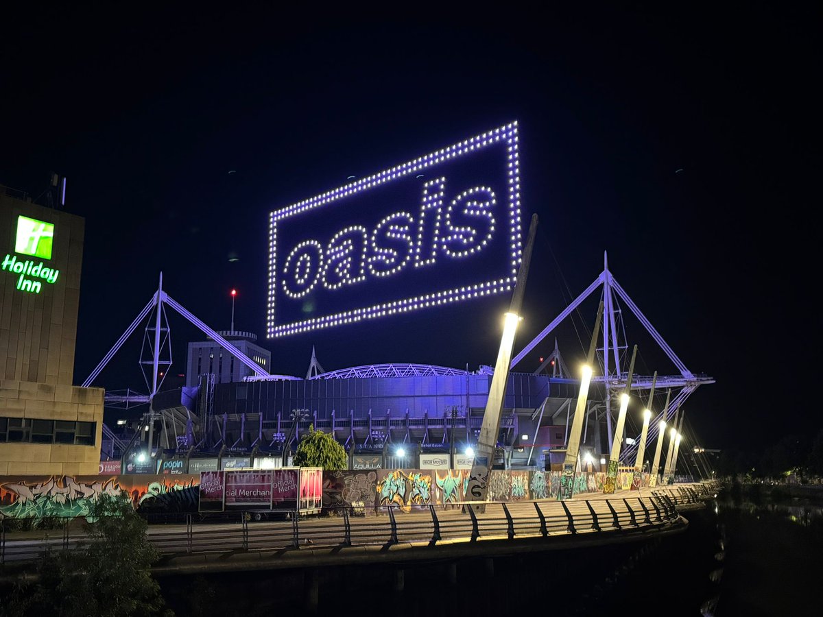 The Principality Stadium at midnight last night. Clever what drones can do these days, fair play #oasislive25