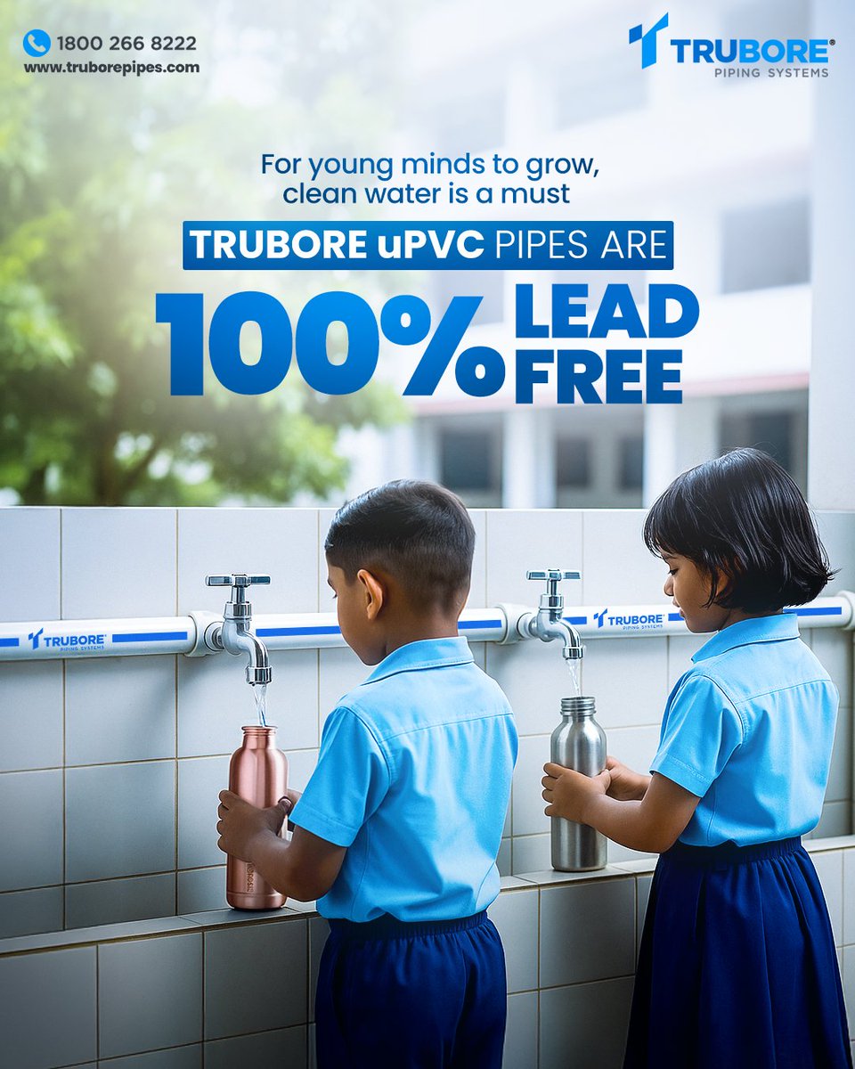 TruborePipes's tweet image. Everyone needs a foundation of safety. Trubore’s lead-free uPVC pipes ensure pure water for students to grow, thrive, and stay healthy. Switch to #Trubore.

For more details, visit: truborepipes.com

#TruborePipingSystems #upvcPipes #PipesforHome #WaterPipes #upvc