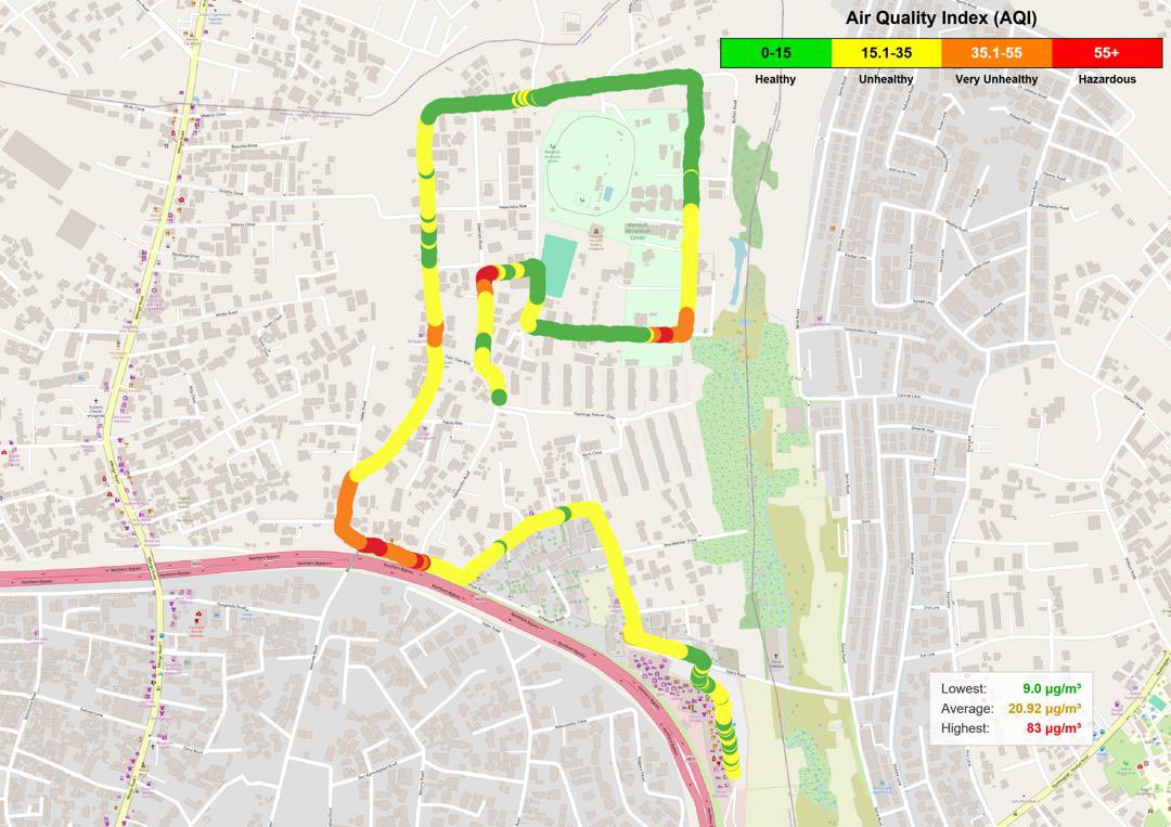 Mujuni Raymond (@qataharraymond) on Twitter photo Last week,the <a href="/PublicSquareEA/">Public Square</a> team asked me to run with an air quality monitor on my route for their #KampalaBreathes campaign.
The results are dire. Whilst the air is clean in the green belt thatās protected, itās terrible on the main roads of Ntinda, Kyambogo and Naalya Last week,the <a href="/PublicSquareEA/">Public Square</a> team asked me to run with an air quality monitor on my route for their #KampalaBreathes campaign.
The results are dire. Whilst the air is clean in the green belt thatās protected, itās terrible on the main roads of Ntinda, Kyambogo and Naalya